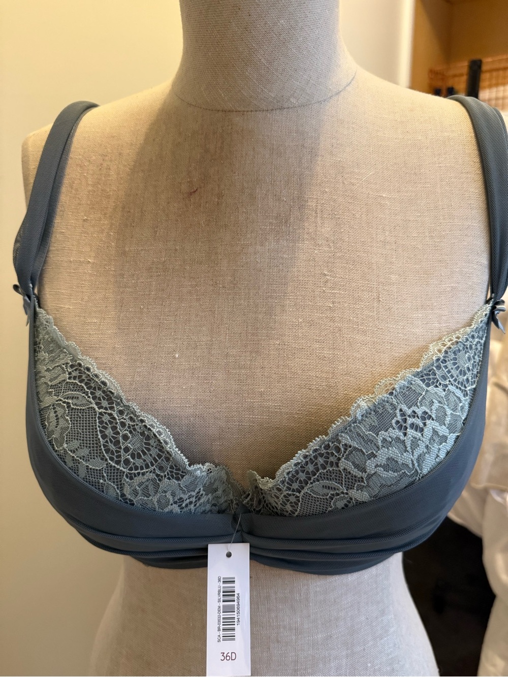 Adore Me Slate Blue Lace Underwire Bra
